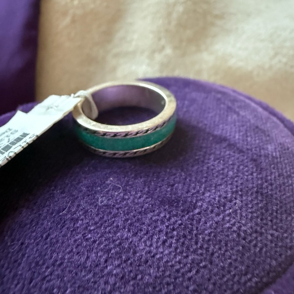 Gucci Silver Band Ring with Teal band accent and Double G - Picture 11 of 11